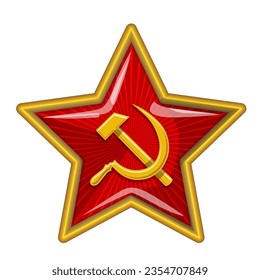 Soviet red star with sickle and hammer. Star of soldiers Victory. Vector on transparent background