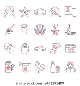 Soviet Russia icon set in line style. Soviet union symbols. Vector illustration.