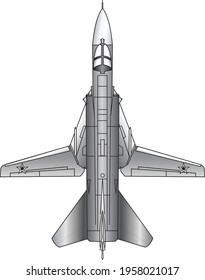 Soviet and Russian tactical front-line bomber with a variable sweep wing, designed for missile and bomb attacks. Vector image.