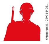 Soviet soldier. Square vector illustration with soldier silhouette isolated on white background. 