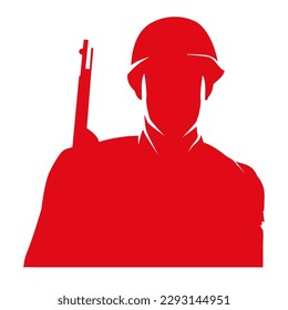 Soldado soviético. Ilustración vectorial cuadrada con silueta de soldado aislada sobre fondo blanco. 