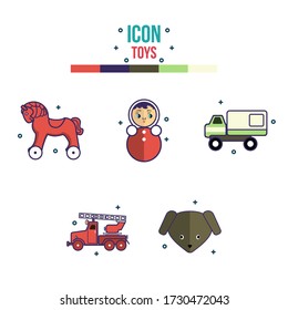 Soviet toys icons set. Vector illustration 