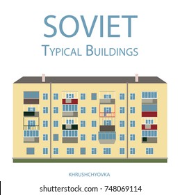 Soviet typical house Ukrainian Belorussian Russian building apartment vector flat illustration panel ugly bricks old balcony window
