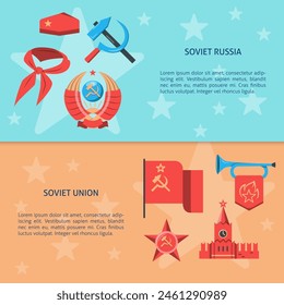 Soviet Union banner template with USSR symbols and place for text. Vector illustration.