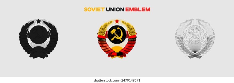Soviet Union Emblem Vector Pack. Emblem with Flag. Gray Emblem Silhouette. Gray Outline Emblem. Editable EPS file.