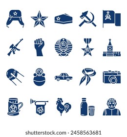 Soviet union icon set in glyph style. Communism and socialism silhouette symbols. Vector illustration.