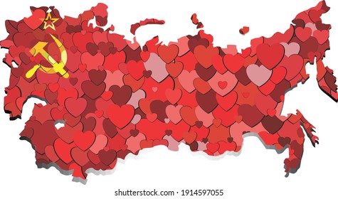 Mapa de la Unión Soviética hecho de fondo de corazones - Ilustración, 
Mapa abstracto de la Unión Soviética
