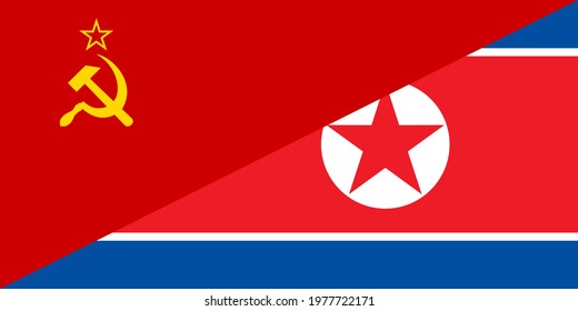 soviet union and north korea flags. vector illustration