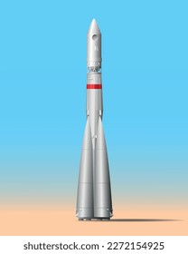 Soviet Union old space (Vostok) rocket. Space transport. Vector illustration