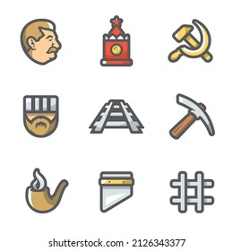 Soviet Union and the repression of political prisoners icons set. Vector Illustration.