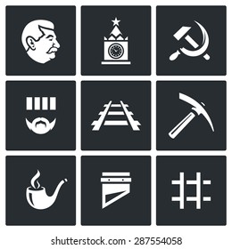 Soviet Union and the repression of political prisoners icons set. Vector Illustration.
Isolated Flat Icons collection on a black background for design