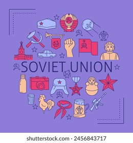 In: Soviet Union Round Concept Poster. Kommunistische Symbole der UdSSR. Vektorillustration.