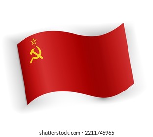 Soviet Union or USSR flag bended and lying on white background