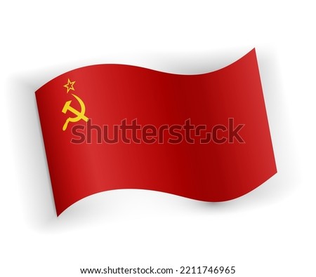 Soviet Union or USSR flag bended and lying on white background
