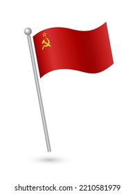 Soviet Union or USSR flag on pole waving in the wind vector illustration