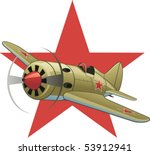 Soviet WW2 airplane on the red star background