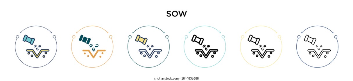 Sow icon in filled, thin line, outline and stroke style. Vector illustration of two colored and black sow vector icons designs can be used for mobile, ui, web