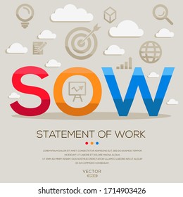 SOW mean (statement of work) ,letters and icons,Vector illustration.