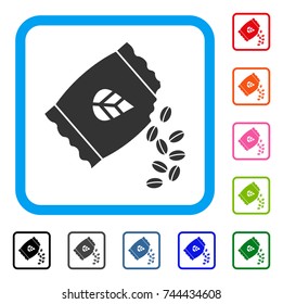 Sow Seed Pack icon. Flat grey iconic symbol in a blue rounded frame. Black, gray, green, blue, red, orange color variants of Sow Seed Pack vector. Designed for web and application user interface.