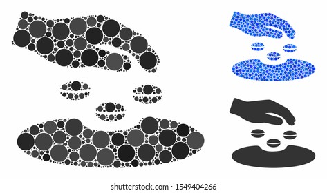 Sow seeds composition of circle elements in various sizes and color tints, based on sow seeds icon. Vector circle elements are combined into blue mosaic.
