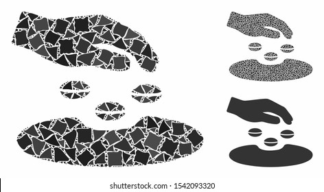 Sow seeds mosaic of rough elements in various sizes and color tinges, based on sow seeds icon. Vector rugged elements are composed into mosaic. Sow seeds icons collage with dotted pattern.