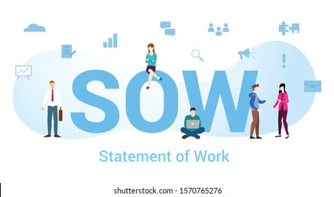 sow statement of work concept with big word or text and team people with modern flat style - vector