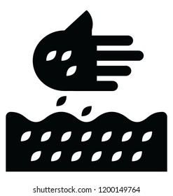 
sower's hand with wheat seeds throwing to field, sowing icon
