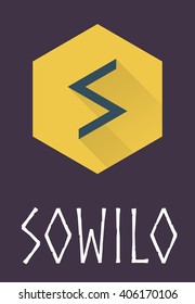 Sowilo rune of Elder Futhark in trend flat style. Old Norse Scandinavian rune. Germanic letter. Vector illustration.