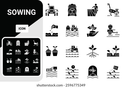 Sowing agricultural collection icons set vector
