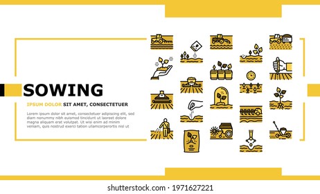 Sowing Agricultural Landing Web Page Header Banner Template Vector. Sowing Seeds And Field Processing, Plant Care And Harvesting, Tractor And Harvester Illustration