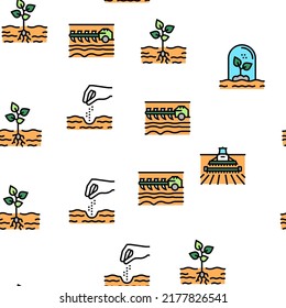 Sowing Agricultural Vector Seamless Pattern Thin Line Illustration
