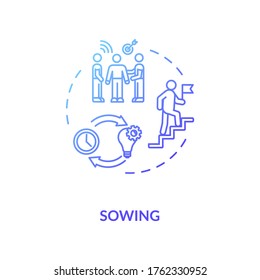 Sowing concept icon. Mentoring technique, teaching strategy idea thin line illustration. Preparing and motivating student, teachers guidance. Vector isolated outline RGB color drawing