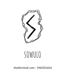 Sowulo rune written on a stone. Vector illustration. Isolated on white. Hand-drawn style.