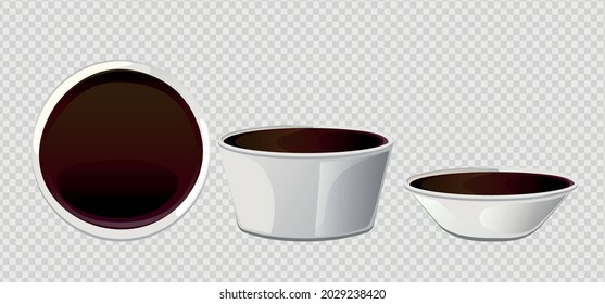 Soy asian sushi sauce in bowl. Realistic elements for food icon and design