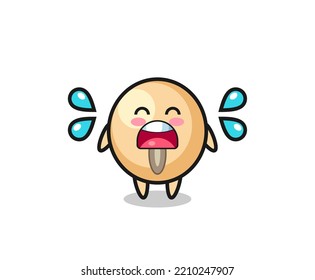 soy bean cartoon illustration with crying gesture , cute design