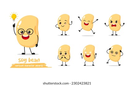 Soy Bean cartoon with many expressions. different Vegetable activity vector illustration flat design. smart Soy Bean for children story book.