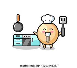 soy bean character illustration as a chef is cooking , cute design