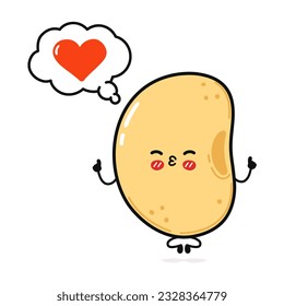 Soy Bean doing yoga with speech bubble. Vector hand drawn cartoon kawaii character illustration icon. Isolated on white background. Soy Bean in love character concept