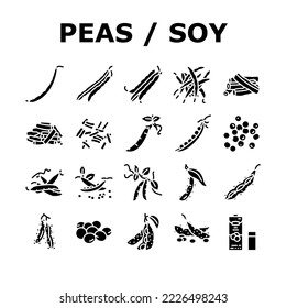 soy bean food pea green icons set vector. vegetable, vegetarian healthy, soybean seed, organic pod, plant fresh, protein soy bean food pea green glyph pictogram Illustrations