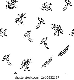soy bean food pea green vector seamless pattern thin line illustration