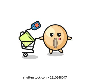 Soy Bean Illustration Cartoon With A Shopping Cart , Cute Design