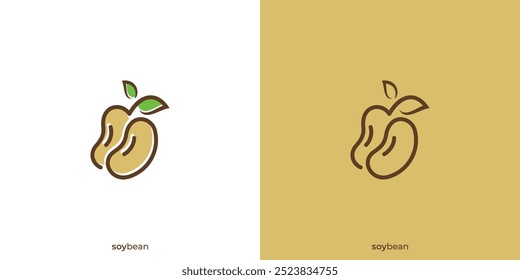 Soy Bean Logo. Natural Food and Drink, Soy Milk, Healthy Food Logo Icon, Symbol, Vector, Design Inspiration.