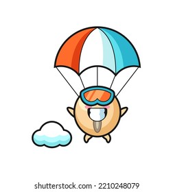Sojabohnenkartoon skydiving mit fröhlicher Geste, süßes Design