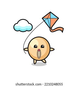 Soy Bean Mascot Illustration Is Playing Kite , Cute Design