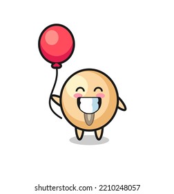 Soy Bean Mascot Illustration Is Playing Balloon , Cute Design