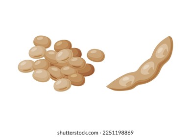 Soy Bean Pile and Dry Pod as Natural and Organic Product of Soybean Plant Vector Set