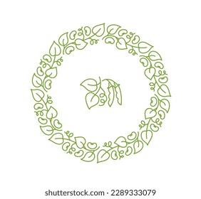 Soy bean plant pattern circle frame ornament. Flourish background design element. Editable outline stroke. Vector line.