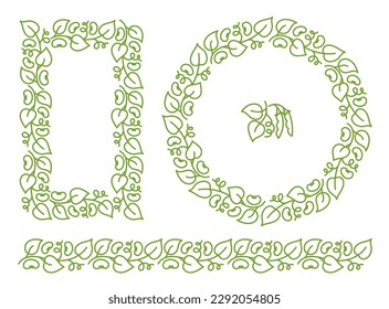 Soy bean plant pattern ornament set. Flourish background design elements. Editable outline stroke. Vector line.