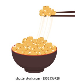 Soy bean vector. Soy bean on chopsticks. Natto vector. Natto in blow.