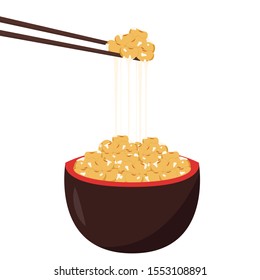 Soy bean vector. Soy bean on chopsticks. Natto vector. Natto in blow.